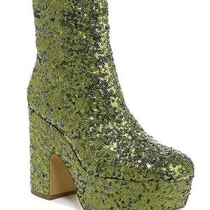 Green sequin platform boots